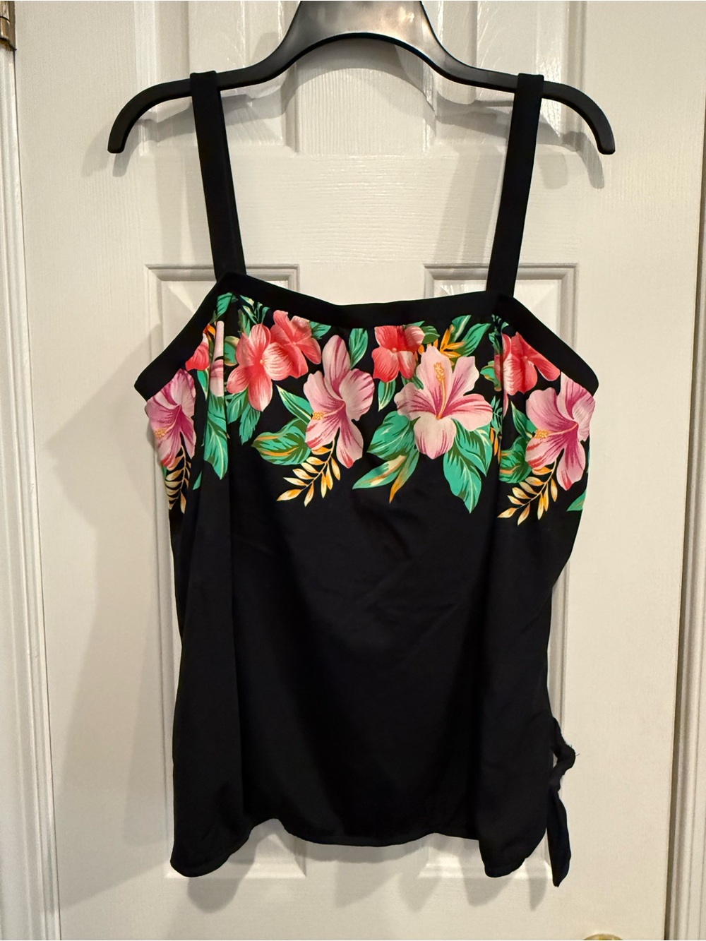 Black Floral-Trim Women's Swimsuit Tank Top-Maxine of Hollywood 22W